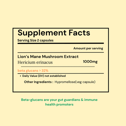 Lion's Mane Mushroom | Brain Health - Immune & Nervous System Support | 60 Caps
