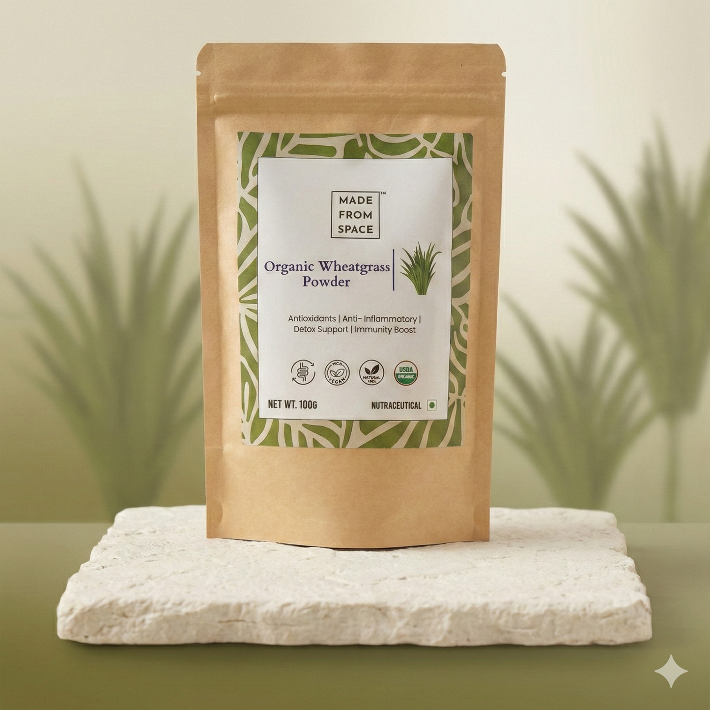 USDA Organic Wheat Grass (100g), GMP & NPOP Certified Organic